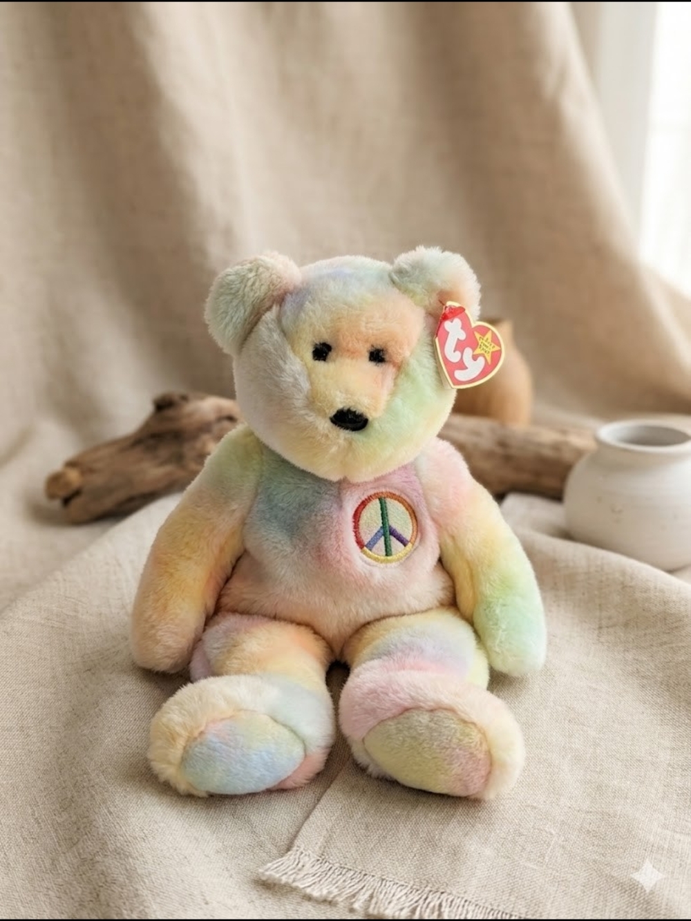 Rare Ty Peace Bear Beanie Buddy